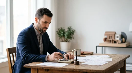 Investisseur analysant les documents financiers d'un appartement locatif pour verifier sa rentabilite nette reelle