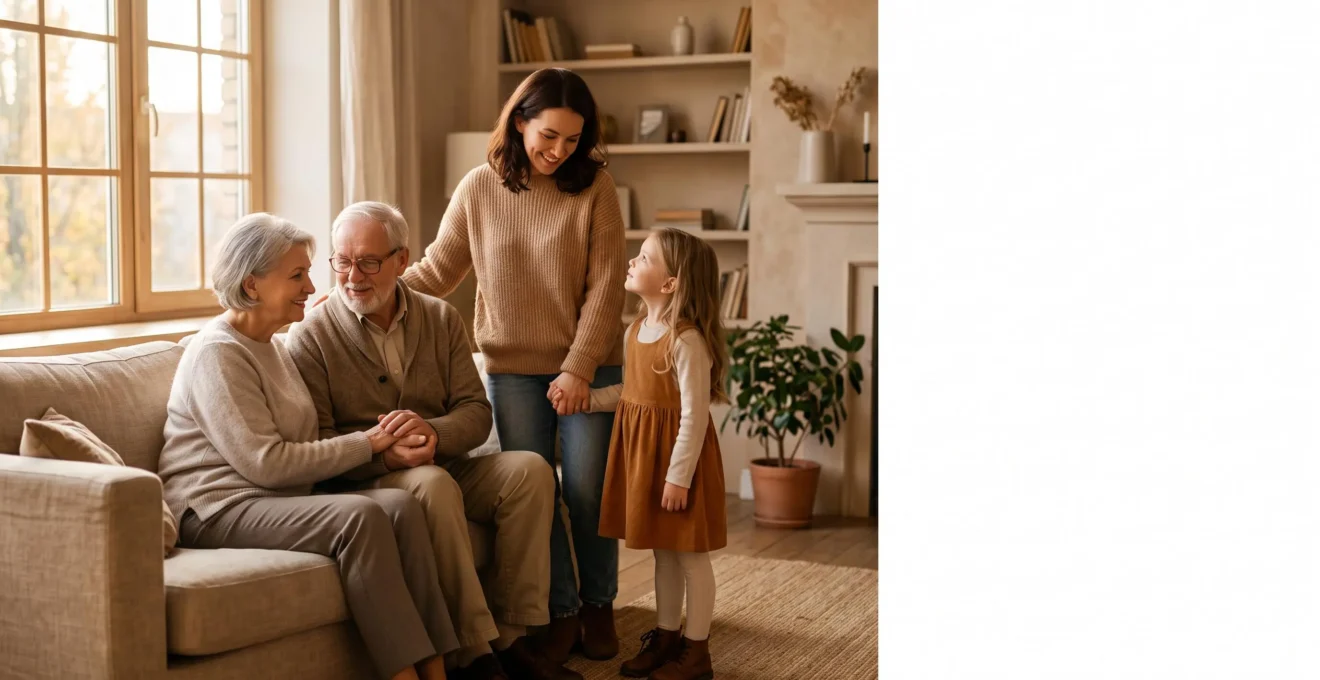 Scène familiale intergénérationnelle symbolisant la protection équitable du conjoint et des enfants dans une clause bénéficiaire