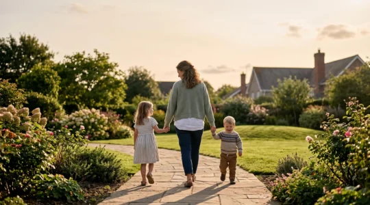 Illustration symbolique d'une famille protégée financièrement sur le long terme grâce à un capital décès bien calibré