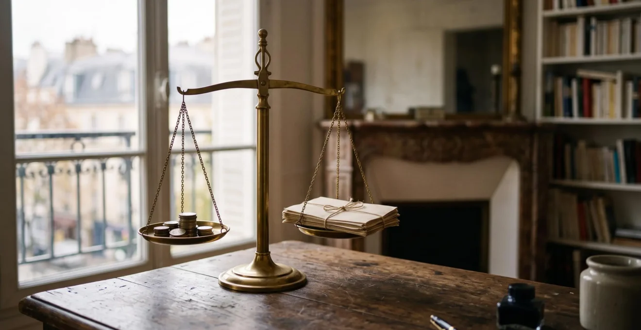Photographie éditoriale symbolisant l'équilibre entre optimisation fiscale et conformité légale, avec une balance en lumière naturelle