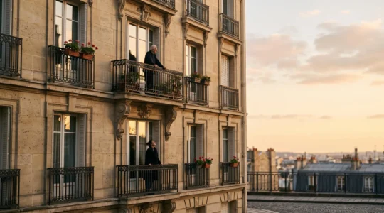 Appartement parisien haussmannien au coucher du soleil, symbole de la transmission d'un patrimoine immobilier entre générations