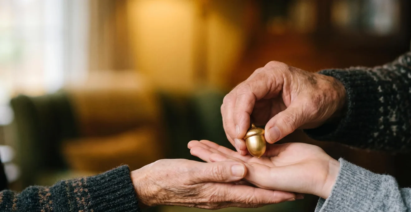 Photographie éditoriale symbolisant la transmission protégée d'un patrimoine familial entre générations
